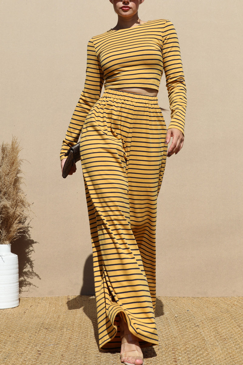 DD1225, STRIPED LONG SLEEVE KNIT TOP AND PANT SET