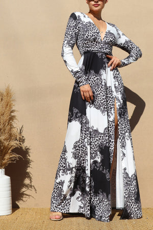 DD1957, PRINTED V NECK KNIT MAXI DRESS