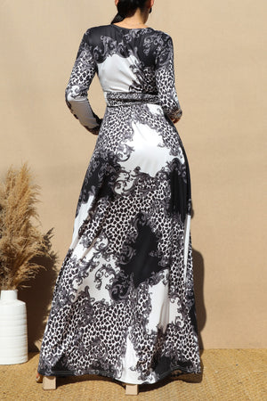 DD1957, PRINTED V NECK KNIT MAXI DRESS