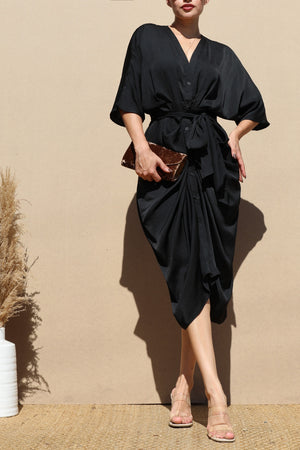 DD4382, LOOSE FIT WOVEN SHIRT MIDI DRESS