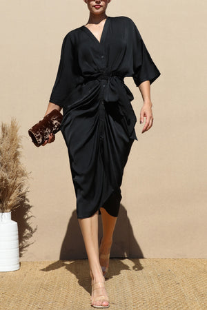 DD4382, LOOSE FIT WOVEN SHIRT MIDI DRESS