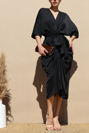DD4382, LOOSE FIT WOVEN SHIRT MIDI DRESS