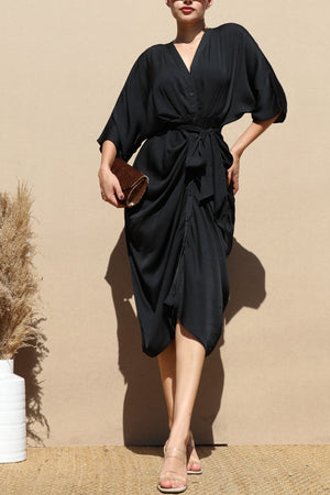 DD4382, LOOSE FIT WOVEN SHIRT MIDI DRESS