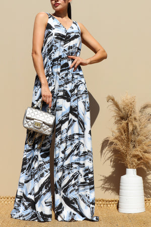 DD6969, PRINTED LOOSE FIT WOVEN JUMPSUIT