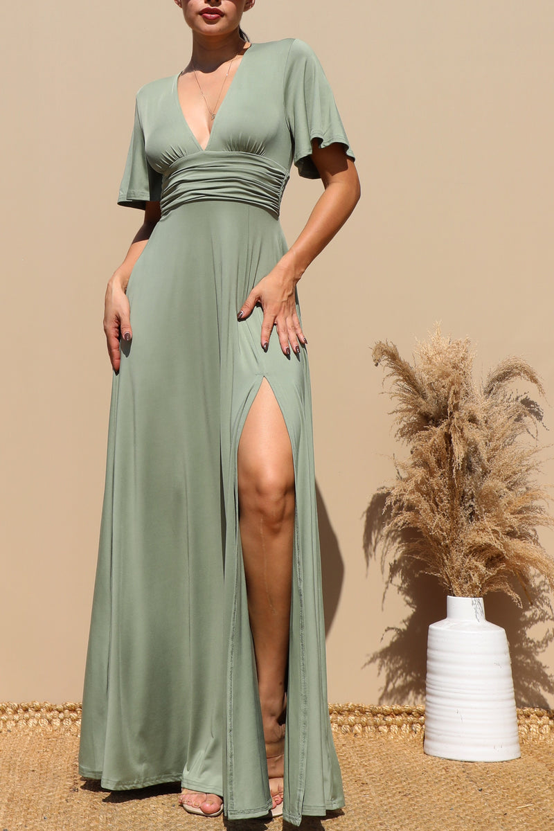 DD3528, V NECK VENETIAN MAXI DRESS