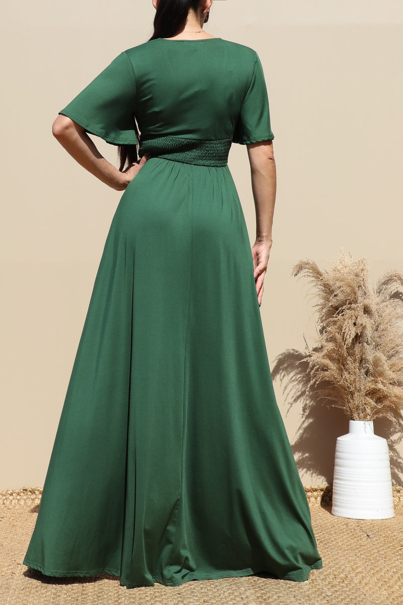 DD3528, V NECK VENETIAN MAXI DRESS