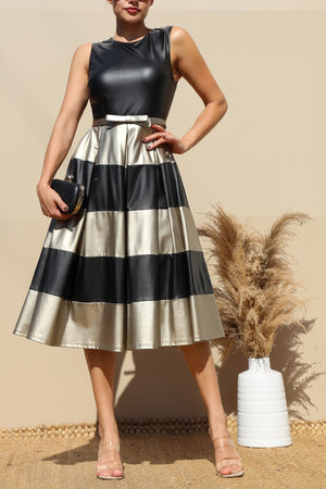 DD6577, FAUX LEATHER SLEEVELESS MIDI DRESS