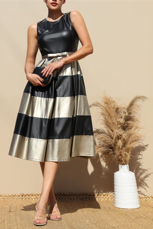 DD6577, FAUX LEATHER SLEEVELESS MIDI DRESS