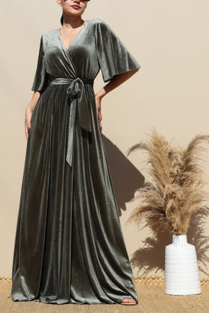 DD6516, BELL SLEEVES VELVET MAXI DRESS