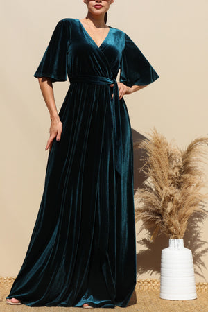 DD6516, BELL SLEEVES VELVET MAXI DRESS
