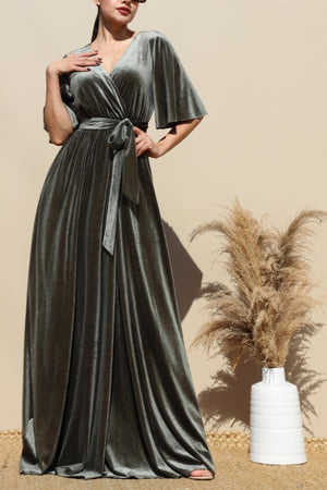 DD6516, BELL SLEEVES VELVET MAXI DRESS