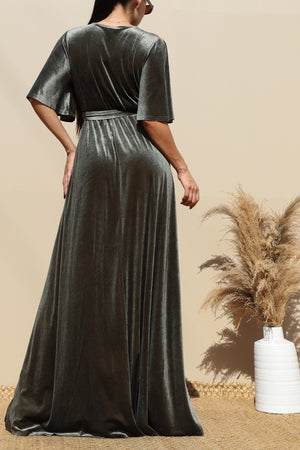 DD6516, BELL SLEEVES VELVET MAXI DRESS
