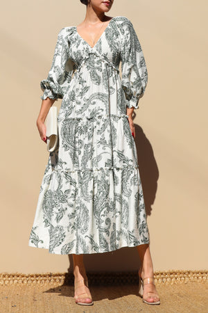 DD7739, Printed Smocked Top Midi Dress