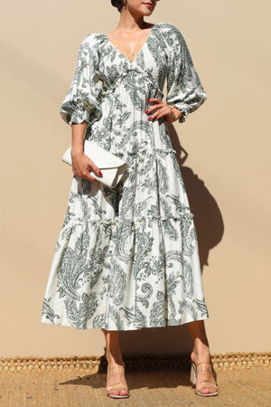 DD7739, Printed Smocked Top Midi Dress