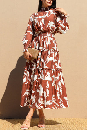 DD7735, MOCK NECK TOP WOVEN MIDI DRESS