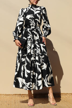 DD7735, MOCK NECK TOP WOVEN MIDI DRESS