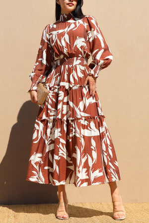 DD7735, MOCK NECK TOP WOVEN MIDI DRESS