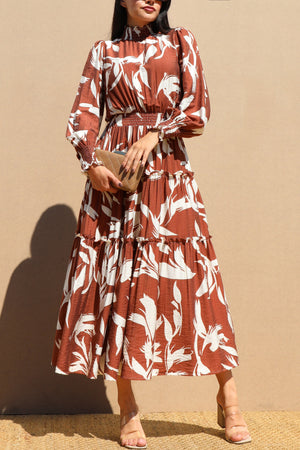 DD7735, MOCK NECK TOP WOVEN MIDI DRESS