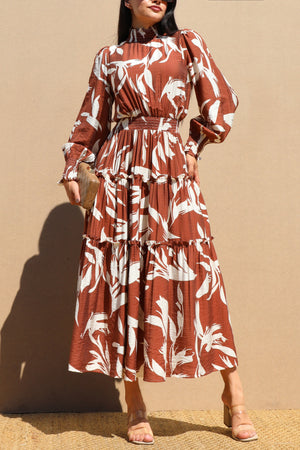 DD7735, MOCK NECK TOP WOVEN MIDI DRESS
