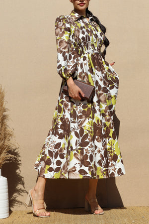 DD7783, PRINTED SMOCK TOP MIDI DRESSES
