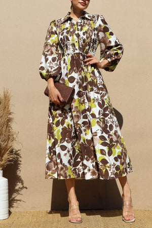 DD7783, PRINTED SMOCK TOP MIDI DRESSES