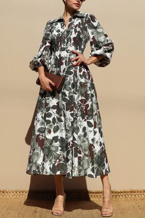 DD7783, PRINTED SMOCK TOP MIDI DRESSES