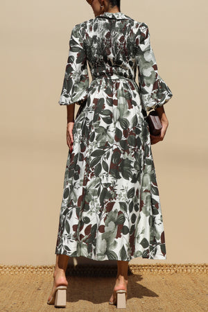 DD7783, PRINTED SMOCK TOP MIDI DRESSES