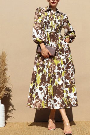 DD7783, PRINTED SMOCK TOP MIDI DRESSES