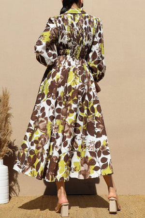 DD7783, PRINTED SMOCK TOP MIDI DRESSES