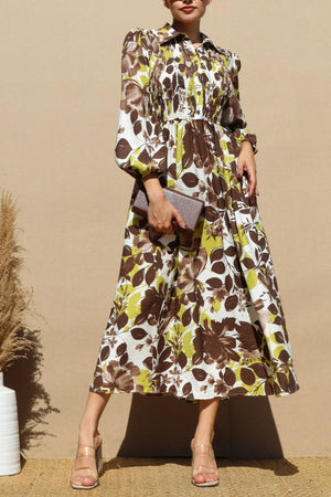 DD7783, PRINTED SMOCK TOP MIDI DRESSES