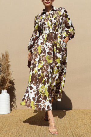 DD7783, PRINTED SMOCK TOP MIDI DRESSES