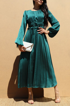 DD7436, PLEATED SATIN MIDI DRESSES