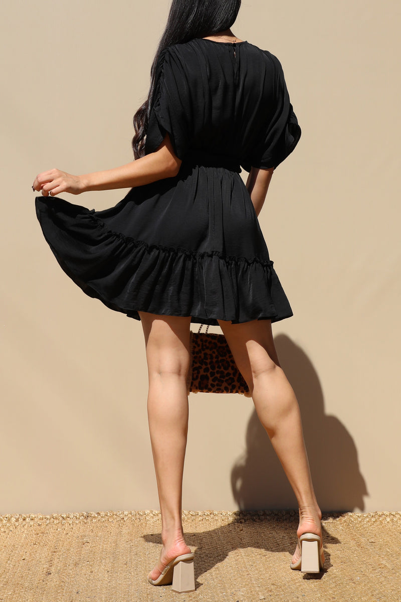 DD4491, DEEP V NECK WOVEN MINI DRESS