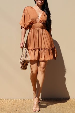 DD4491, DEEP V NECK WOVEN MINI DRESS