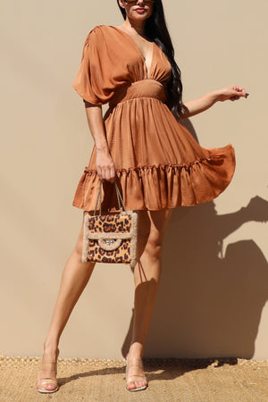 DD4491, DEEP V NECK WOVEN MINI DRESS