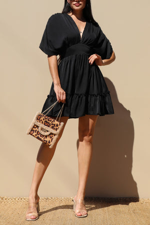 DD4491, DEEP V NECK WOVEN MINI DRESS