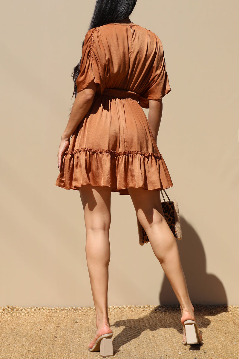 DD4491, DEEP V NECK WOVEN MINI DRESS
