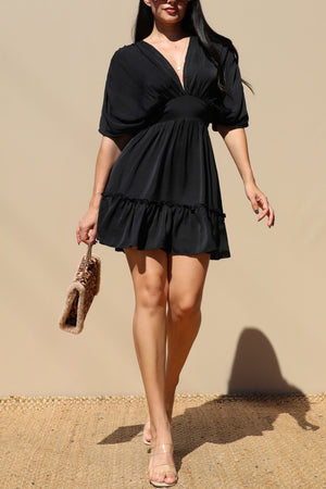 DD4491, DEEP V NECK WOVEN MINI DRESS