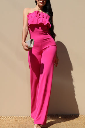DD3742, Ruffled Tube Knit Jumpsuit