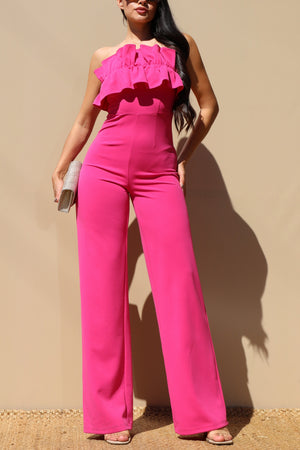 DD3742, Ruffled Tube Knit Jumpsuit