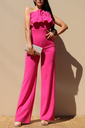 DD3742, Ruffled Tube Knit Jumpsuit