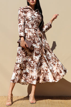 DD7805, PRINTED BUTTON DOWN MIDI DRESS