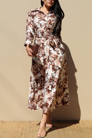 DD7805, PRINTED BUTTON DOWN MIDI DRESS