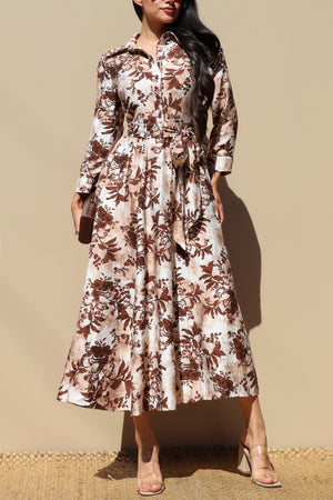 DD7805, PRINTED BUTTON DOWN MIDI DRESS