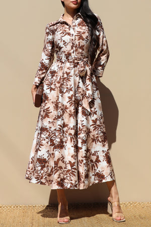 DD7805, PRINTED BUTTON DOWN MIDI DRESS