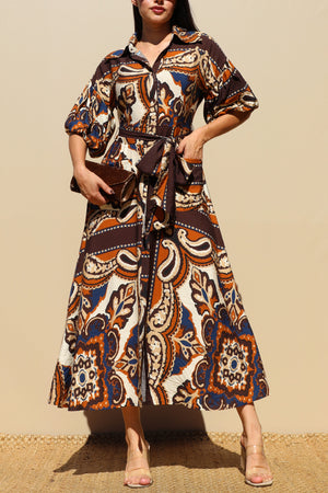 DD7770, BUBBLE SLEEVES WOVEN SHIRT DRESS