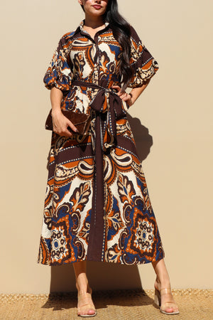 DD7770, BUBBLE SLEEVES WOVEN SHIRT DRESS