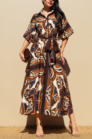 DD7770, BUBBLE SLEEVES WOVEN SHIRT DRESS