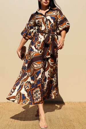 DD7770, BUBBLE SLEEVES WOVEN SHIRT DRESS