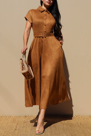 DD7700, SUEDE BUTTON DOWN MIDI DRESS